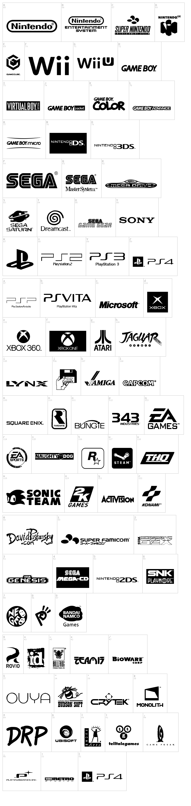 Game Logos font map